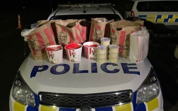 Police say the offenders were found with  "a car boot full" of KFC.