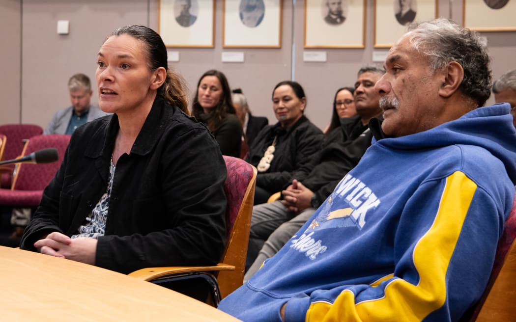 Rachel Arnott - seen here with kaumatua Ngāpari Nui at the NPDC committee now accused of bias - says unlike the miners Ngāti Ruanui will never leave South Taranaki and will never give up.
