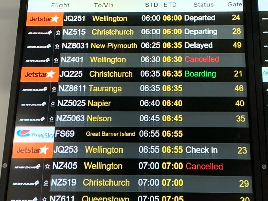Airport flight board cancellations.