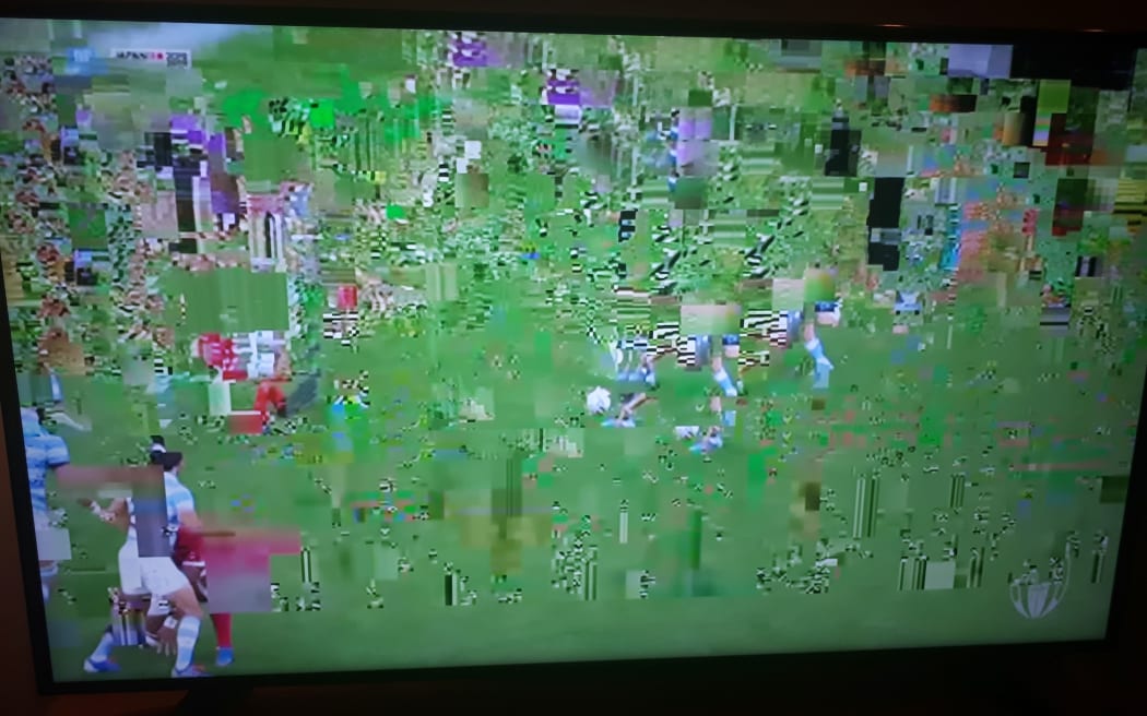 Interference seen on one Spark Sport user's screen during the Argentina v Tonga match.