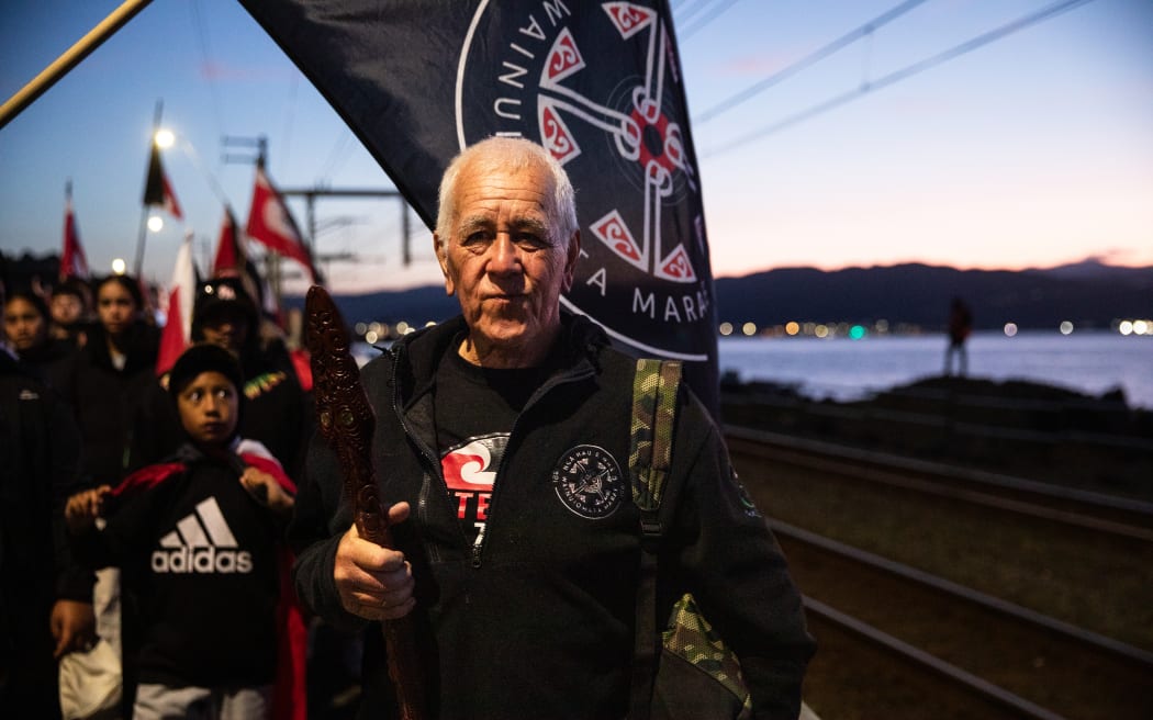 Ivan Olsen, from Wainuiomata Marae on the Hīkoi mō te Tiriti.