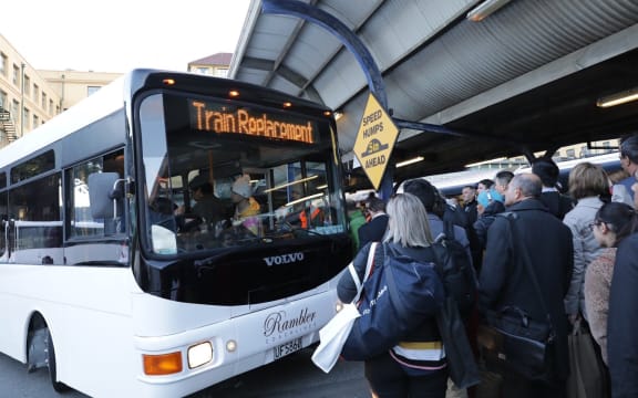 A bus brought in to replace trains in Wellington.