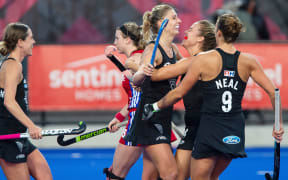 Olivia Merry of the Black Sticks women celebrates scoring a goal during the FIH Pro League for Hockey played between Great Britain v Black Sticks Women, Nga Puna Wai Hockey Stadium in Christchurch. 08 February 2019. Copyright Image: Joseph Johnson / www.photosport.nz.