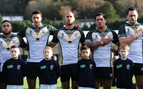The Cook Islands team at the 2013 Rugby League World Cup.