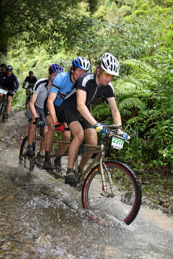 The Kennett Brothers - Paul, Jonathan and Simon - racing in the Karapoti Classic mountain bike event.