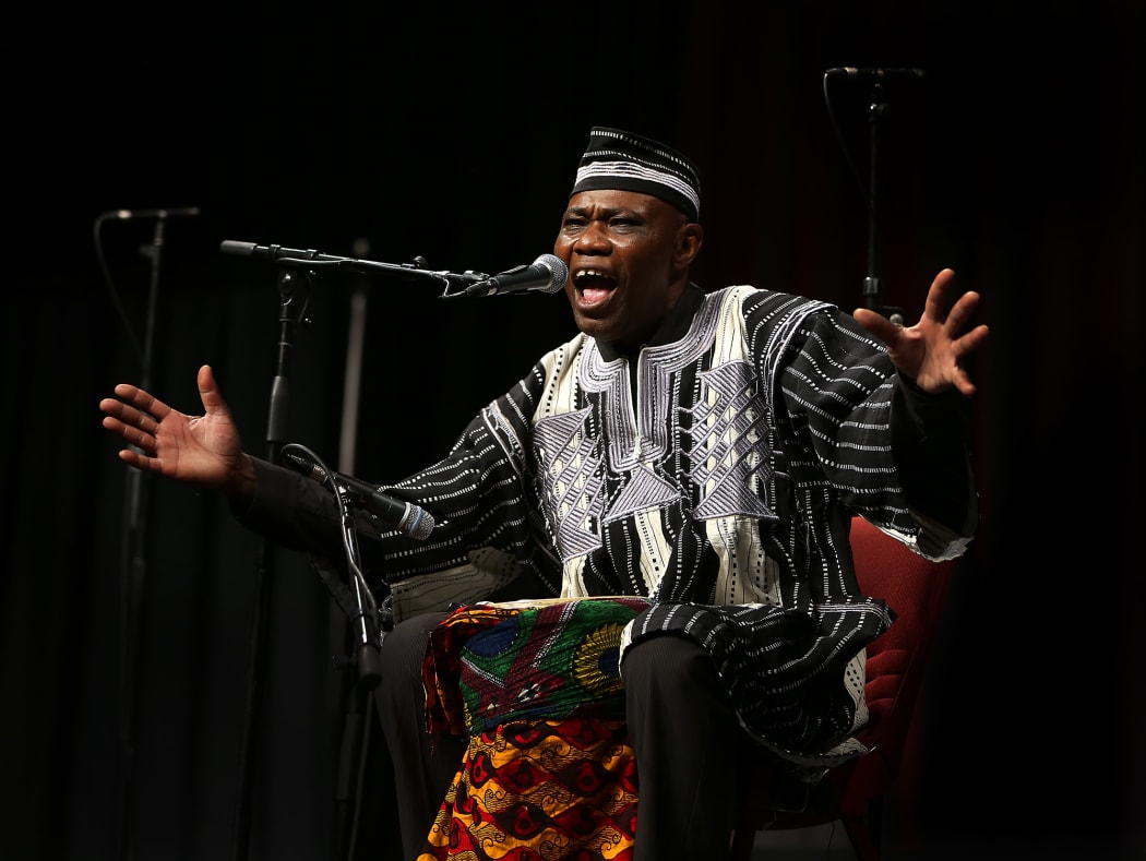 Sam Manzanza performs at a memorial service in Wellington.