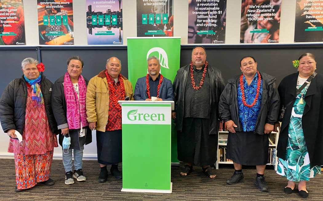 Community leaders and Green MP Teanau Tuiono (centre).
