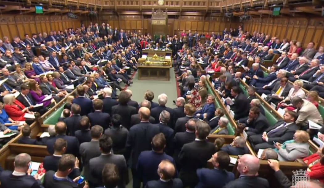 Members of parliament taking part in Prime Ministers questions in the House of Commons in London ahead of a vote on holding a snap election in June.
