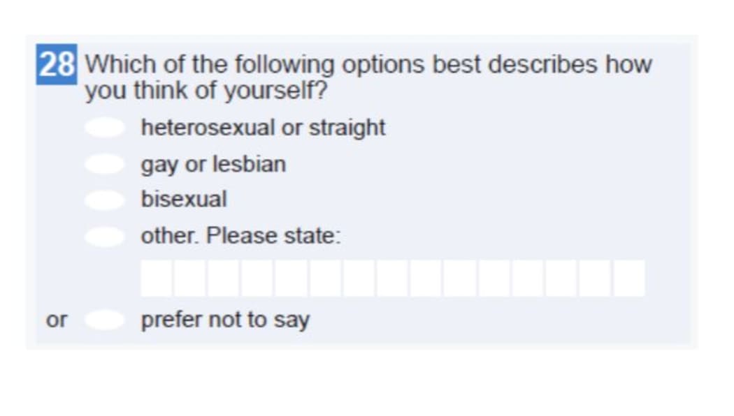 Census 2018 sexual orientation test question.