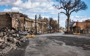 This image courtesy of the US Army shows damaged buildings and structures of Lahaina Town destroyed in the Maui wildfires.