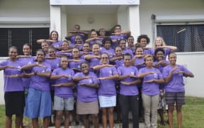 Jessica Richardson (3rd row - R) says the sporting staff and athletes in Vanuatu have become her family.