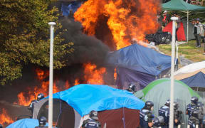 The third fourth fires burning on the Parliamentary lawn