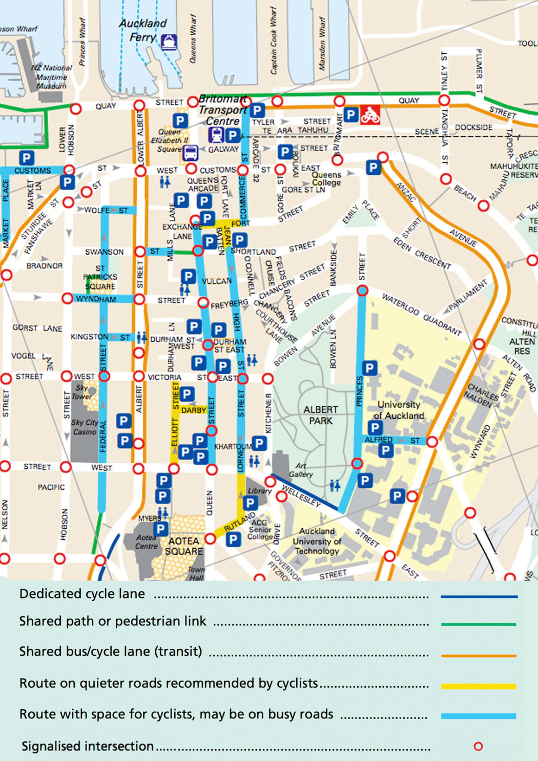 Map of cycle routes in inner city Auckland.