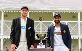 Captains Tim Southee and Dimuth Karunaratne ahead of the New Zealand - Sri Lanka test series 2023.