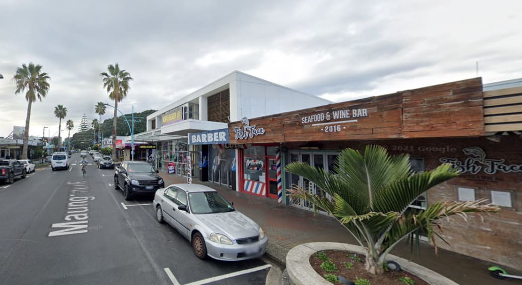 Mt Manganui businesses on Manganui Road, including the Fish Face restaurant.