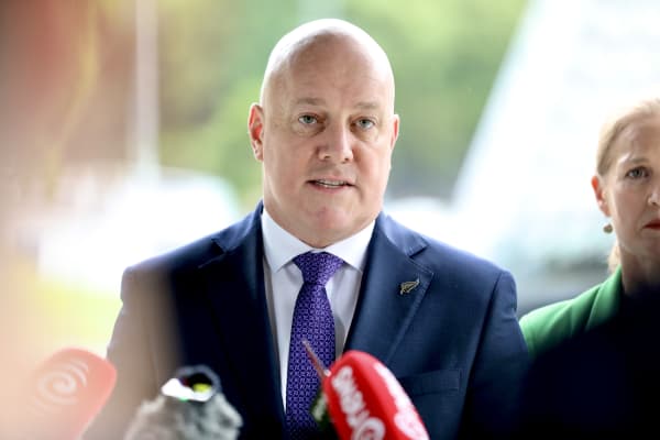 Prime Minister Christopher Luxon at a press conference in Auckland.