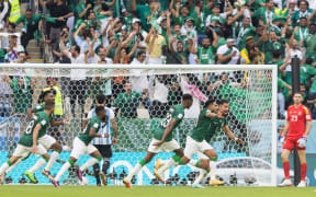 Team Arabia celebration during the World Cup match between Argentina v Saudi Arabia, in Doha, Qatar, 2022