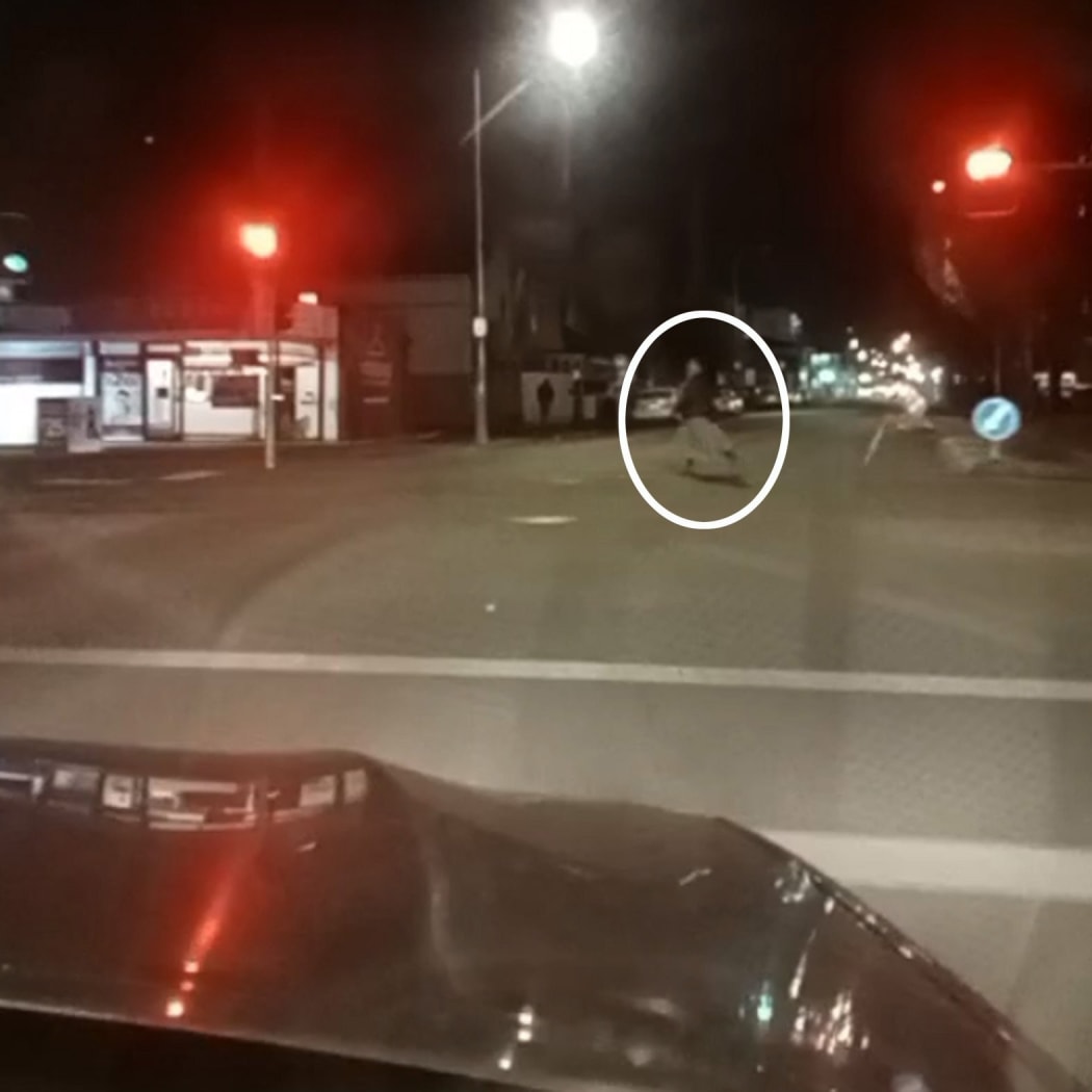 A woman runs for her life as the driver runs a red light and bears down on her in South Dunedin.