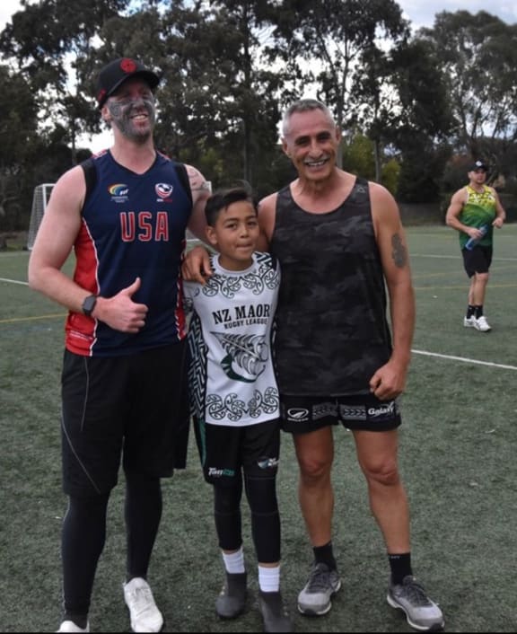 Gary Harding (left) was declined from Village Belle restaurant in St Kilda, Melbourne, because of his full-faced tā moko, when he was taking New Zealand touch rugby coach Peter Walters (right) out for dinner.