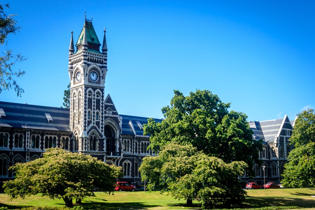 University of Otago - tower and garden, Dunedin, New Zealand