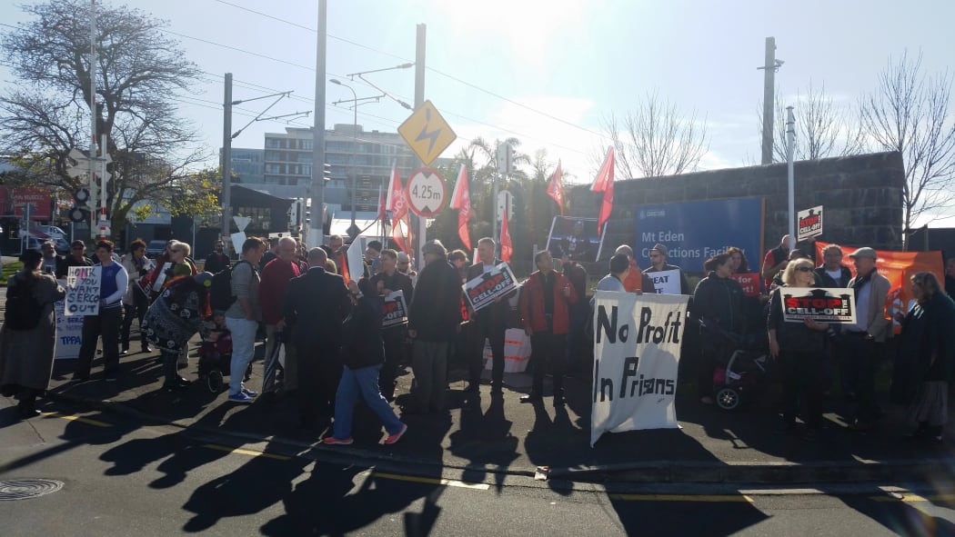 Protesters gathered this morning outside the prison.