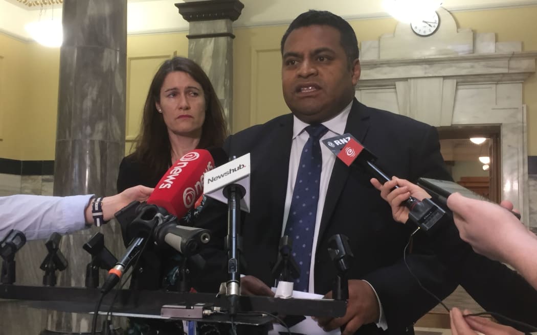 Kris Faafoi and Sarah Stuart-Black from Civil Defence hold a media stand-up on this afternoon's quake.