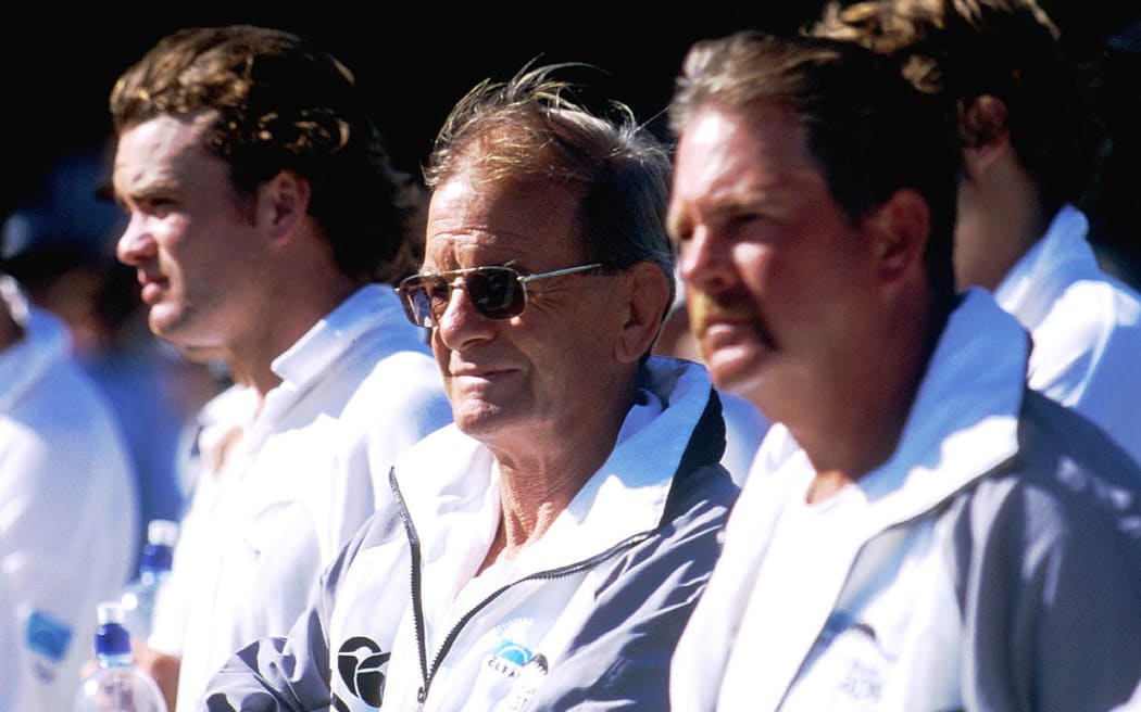 NZ Cricket manager John Graham in 1999 alongside Dion Nash (left) and coach Steve Rixon.