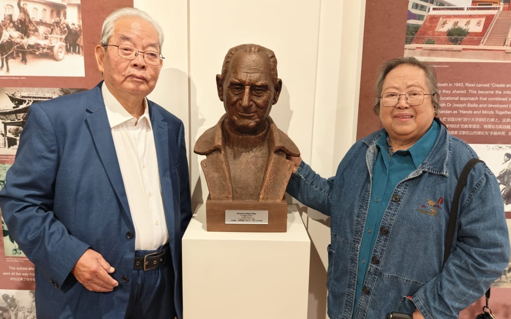 Alley’s foster son, renowned Chinese artist Deng Bangzhen and his wife Lu Bo at the opening ceremony of the Rewi Alley Memorial Museum in Christchurch on Saturday, 22 Nov, 2025.