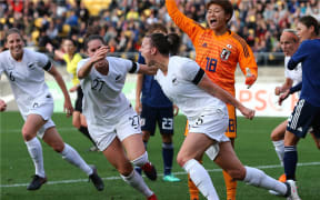 Football Ferns Meikayla Moore celebrates her goal during the international football friendly. New Zealand Football Ferns V Japan. Westpac Stadium, Wellington. Sunday 10th June 2018.