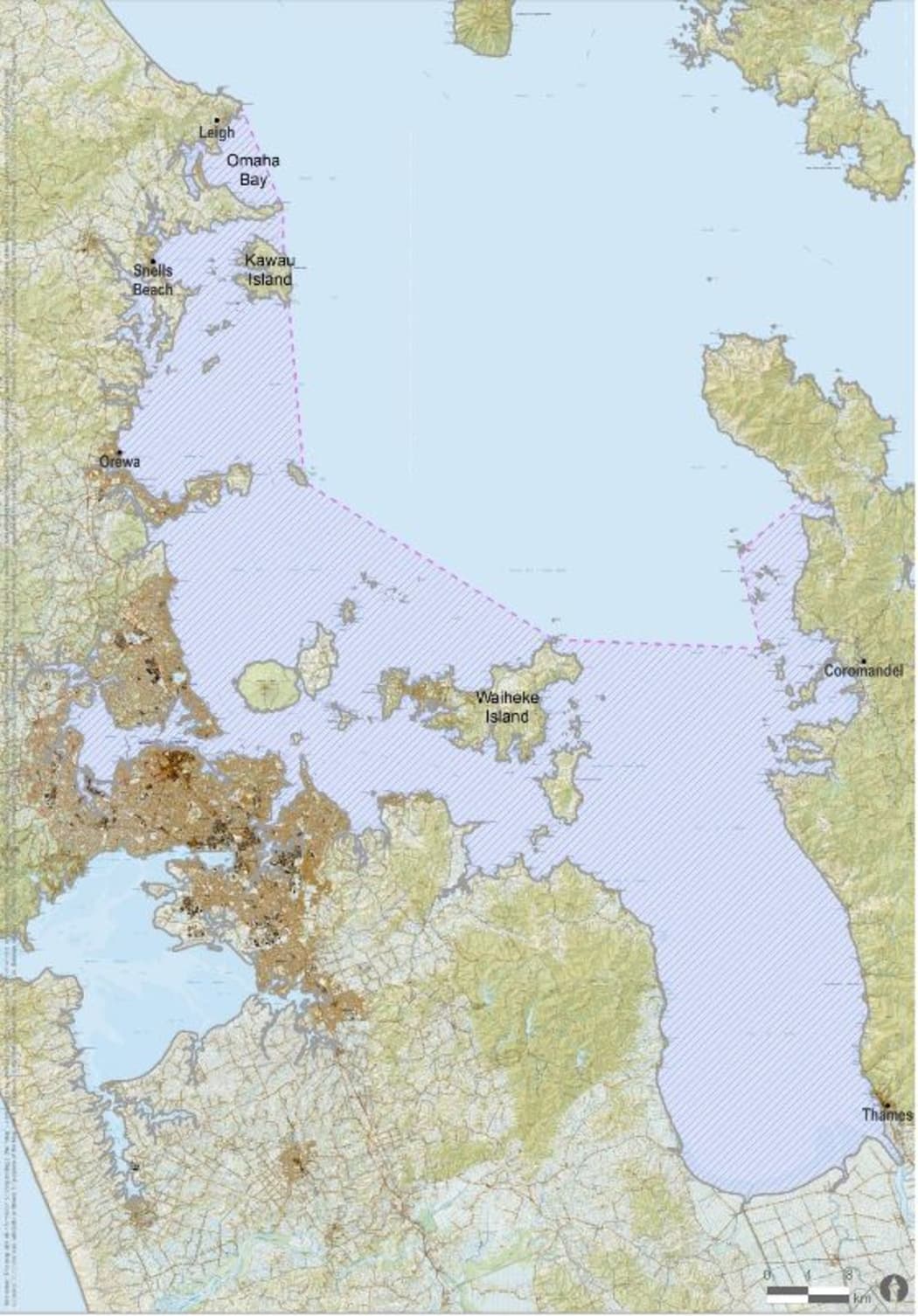 The proposed location for a Hauraki Gulf Recreational Fishing Park
