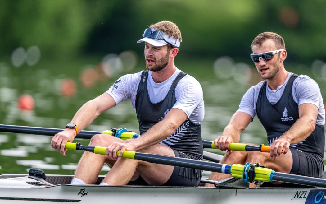Dan Williamson (stroke) and Phillip Wilson (bow), New Zealand Men’s Coxless Pair at the 2024 World Rowing Cup II Regatta in Lucerne, Switzerland