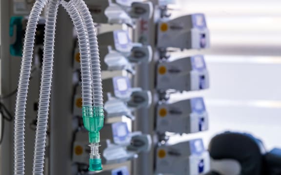Tubes of a ventilator in an intensive care room of a clinic in Germany.