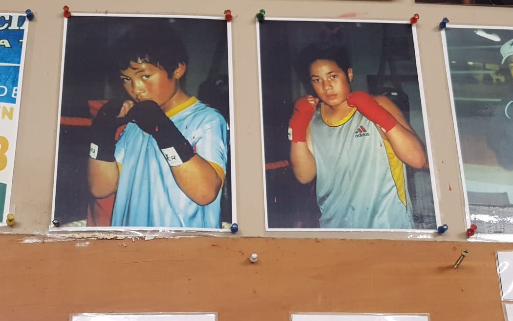 Among the many photos adorning the walls of the Papatoetoe Boxing Club are pictures of Joseph Parker, right, and younger brother John before their first official fights.