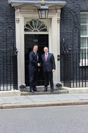 David Cameron and John Key outside Downing Street.