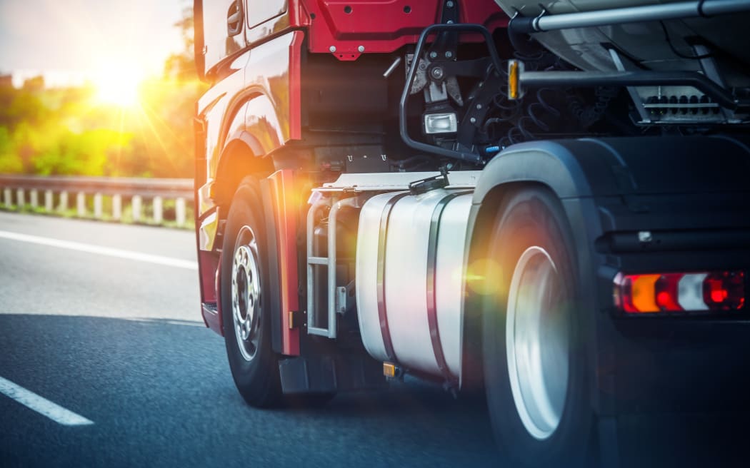 Semi Truck Speeding on a Highway.