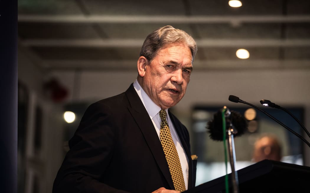 New Zealand First leader Winston Peters speaks at a public meeting at Napier Sailing Club in Napier on 29 September 2023.