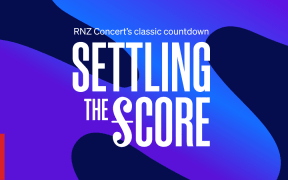 Colourful blue and purple shape over a dark blue background. There isn RNZ tohu bottom left corner. Text reads "RNZ Concert's Classic Countdown: Settling the Score"