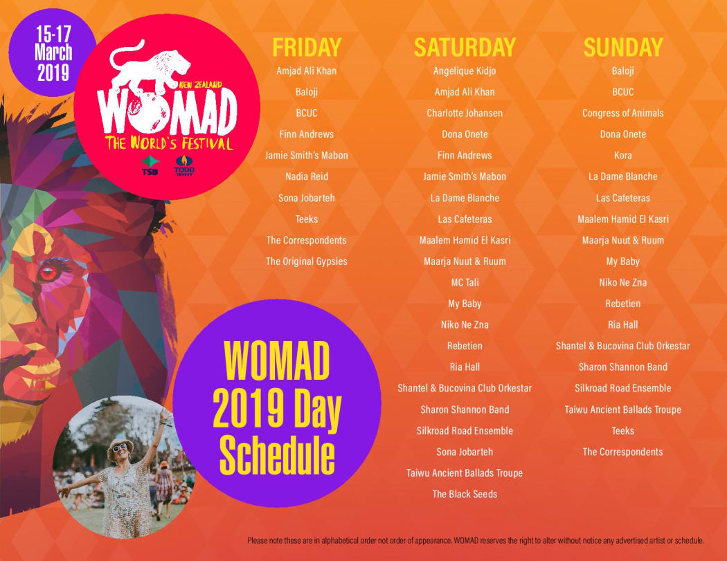 WOMAD 2019 day schedule