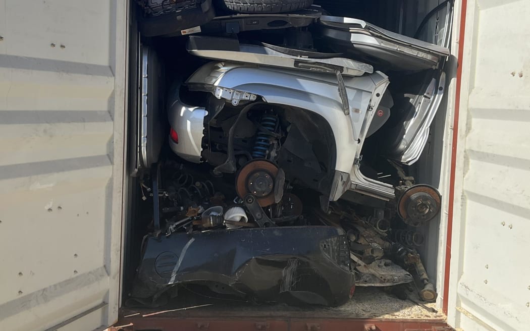 Police allege the syndicate sent a number of shipping containers with whole vehicles in them from Brisbane to the United Arab Emirates.  (Supplied: Queensland Police Service)