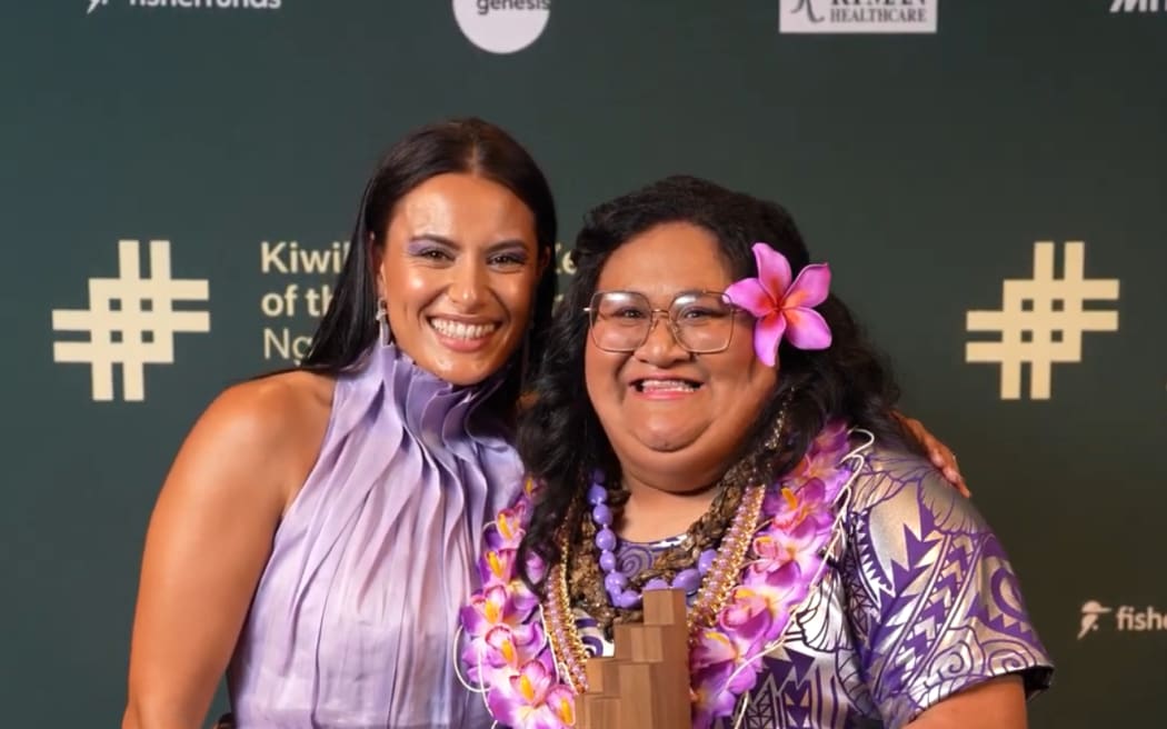 Julia Arnott-Neenee and Eteroa Lafaele from Fibre Fale at the Kiwibank Young New Zealander of the Year awards which Eteroa won in 2025. The pair founded and run Fibre Fale.