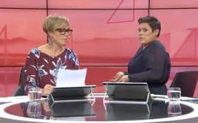 Hilary Barry and Anika Moa presenting Seven Sharp.
