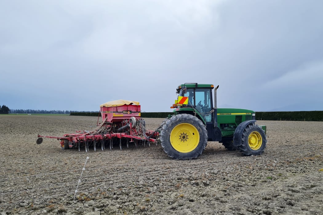 Andrew Currie drilling barley at Avonmore Farm.