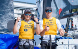 New Zealanders Seb Menzies and George Lee Rush have cemented their status as the crew to beat in 49er sailing after defending their Championship title in Germany.