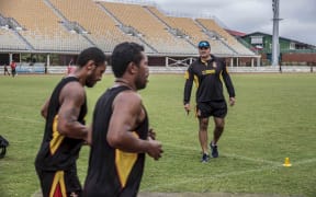 PNG Barramundis coach Joe Dawes watches on during a fitness session in Port Moresby.