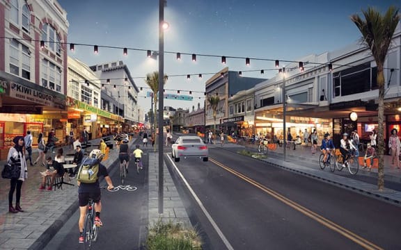 An artist's impression of possible the future design on Karangahape Road between Pitt Street and Queen Street.