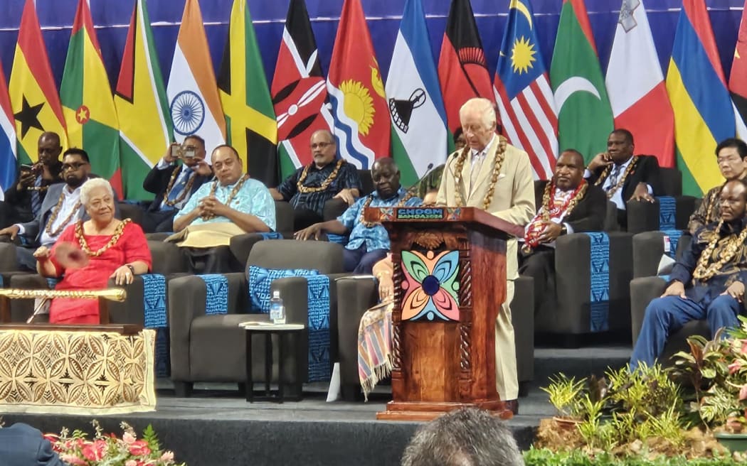 King Charles speaks at the Commonwealth Heads of Government Meeting's official opening in Samoa, 25 October.