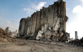 A partial view of the damaged grain silos at the port of Lebanon's capital Beirut, almost a year after the August 4 massive explosion that killed more than 200 people and injured scores of others.