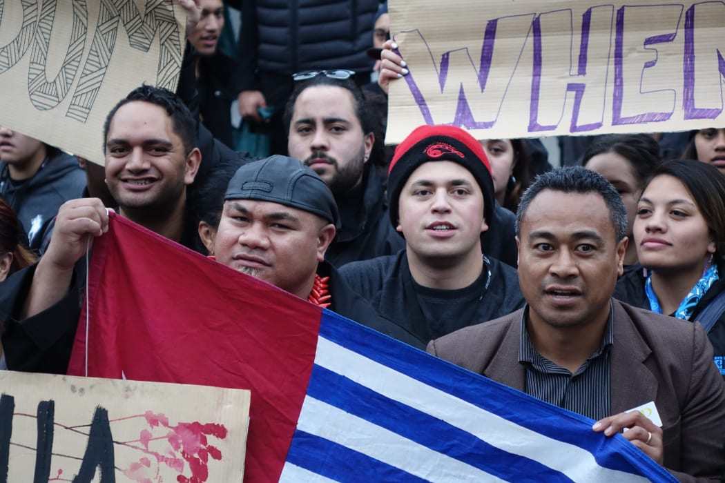 David Tua (left) and Labour's Pacific Vice-President Jerome Mika (right) march on parliament for West Papua freedom.
