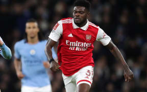 27th January 2023 ; Etihad Stadium, Manchester , England ; FA Cup Football, Manchester City versus Arsenal ; Erling Haaland of Manchester City breaks away from Thomas Partey of Arsenal