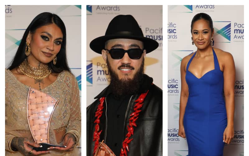 Singer Aaradhna. Samson Rambo and Gaby Solomona at the Pacific Music Awards.